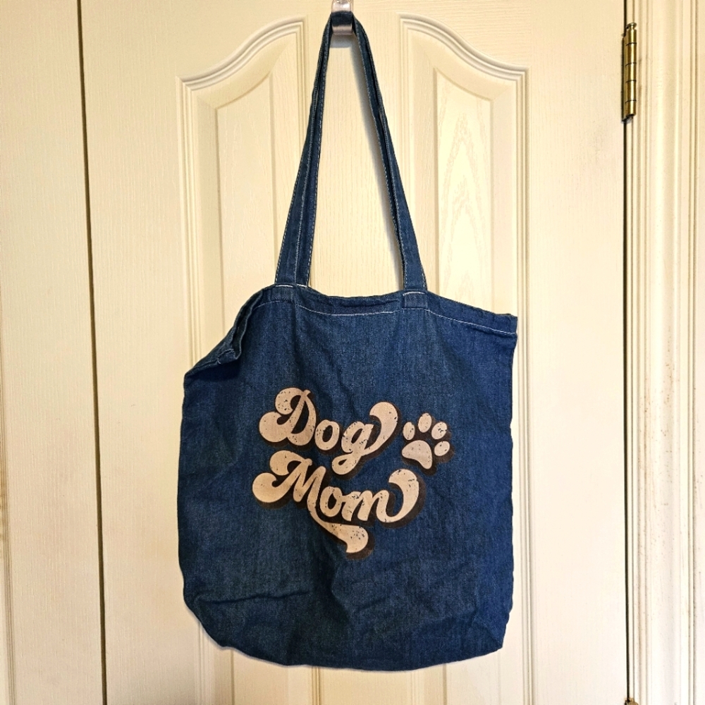 Blue Denim 'Dog Mom' Tote Bag